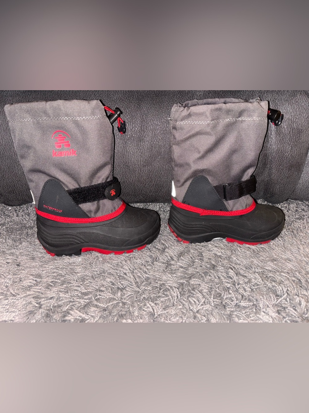 Kamik Kids Grey and Red Waterproof Snow Boots size 12